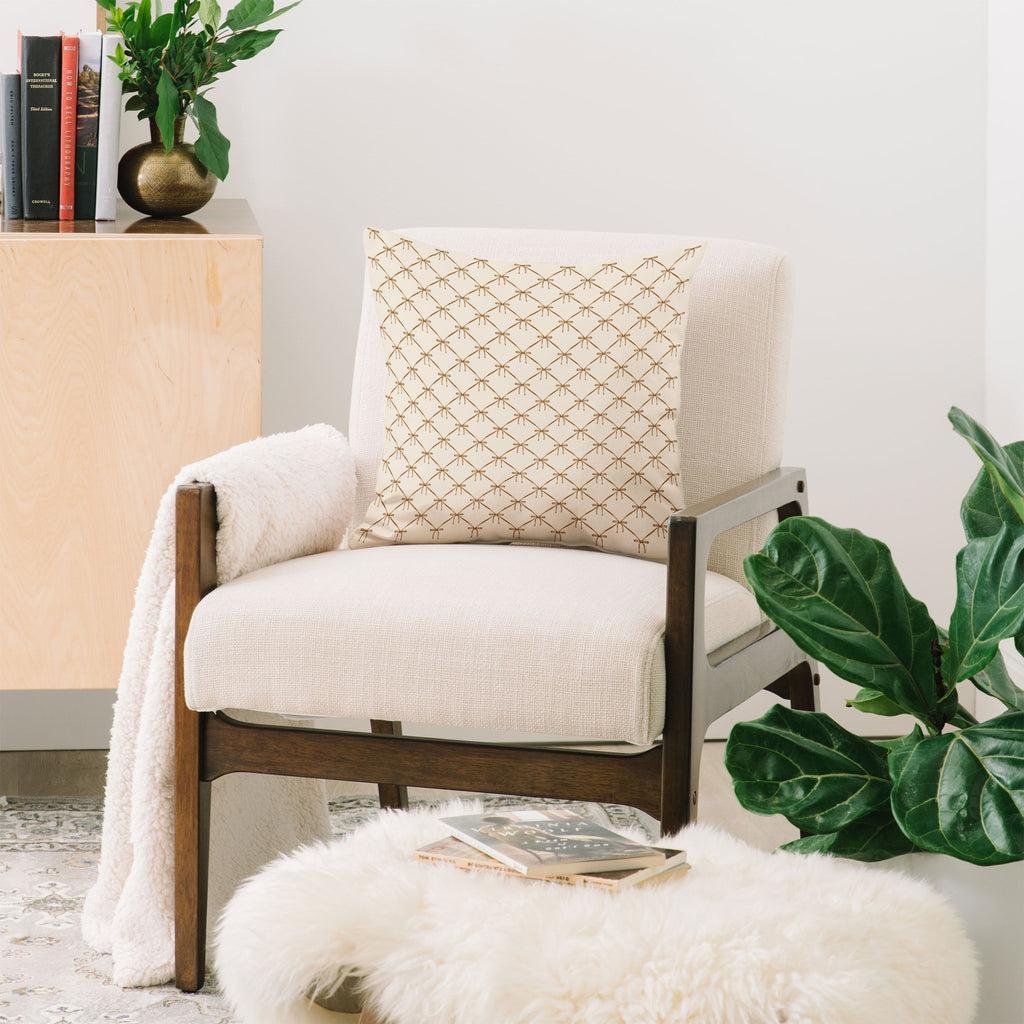 Colour Poems Bows and Ribbons Beige Throw Pillow