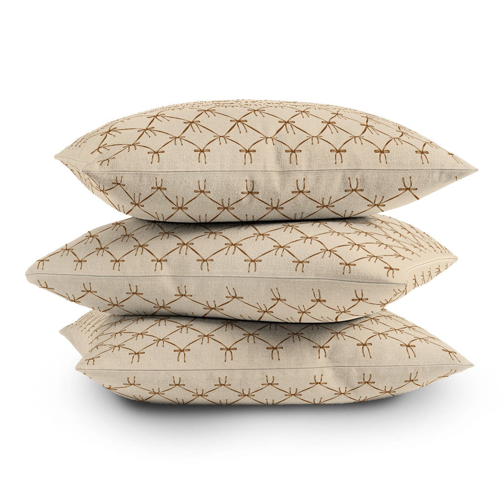 Colour Poems Bows and Ribbons Beige Throw Pillow