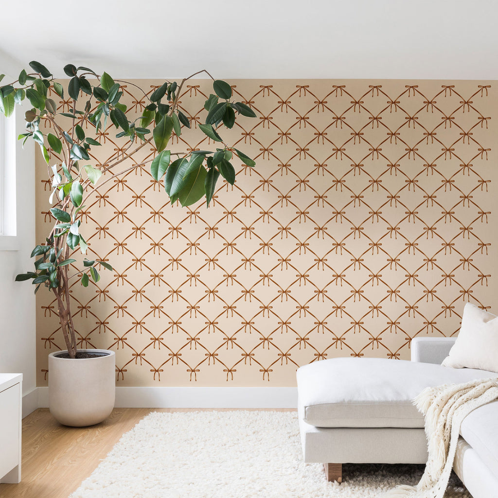 Colour Poems Bows and Ribbons Beige Wall Mural