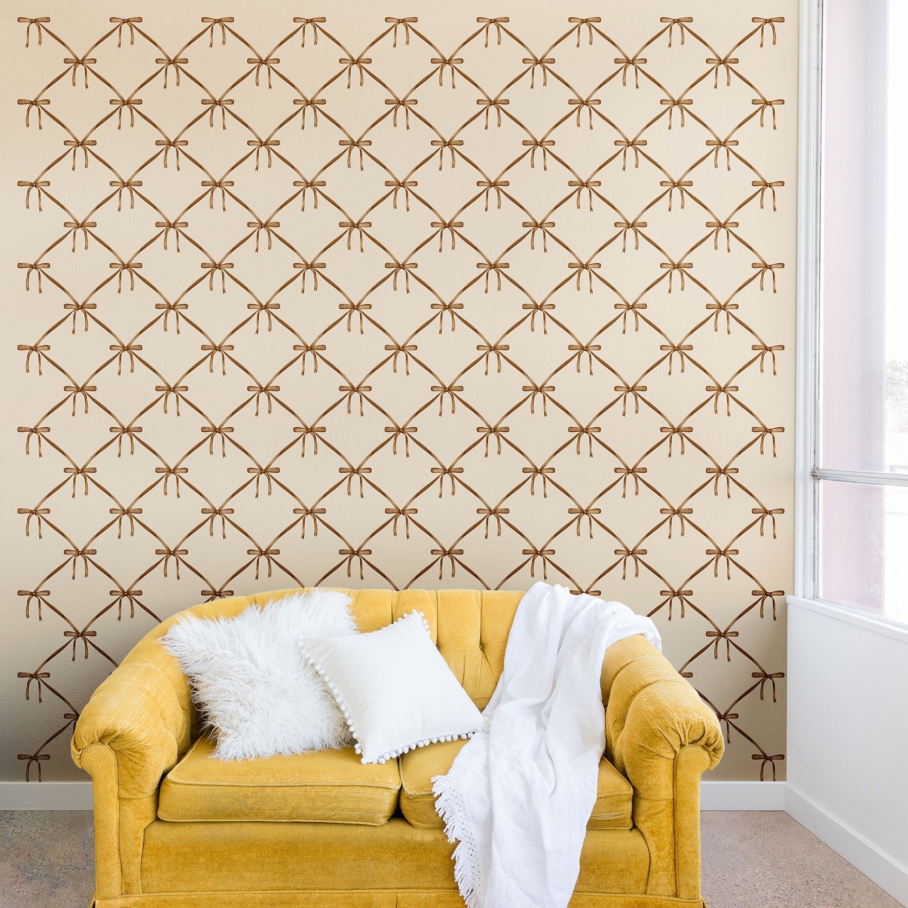 Colour Poems Bows and Ribbons Beige Wall Mural