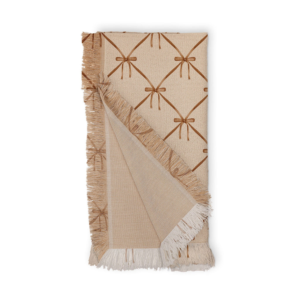 Colour Poems Bows and Ribbons Beige Throw Blanket