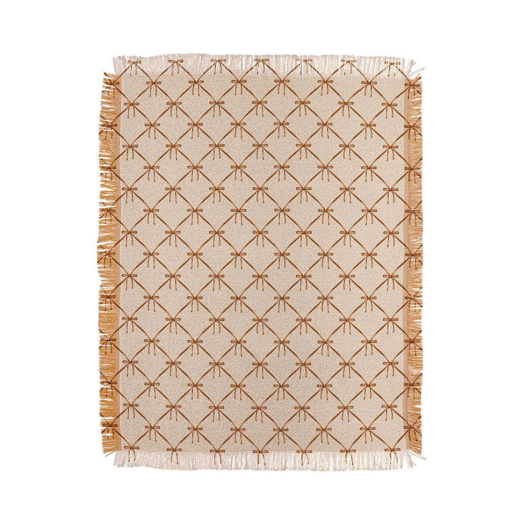 Colour Poems Bows and Ribbons Beige Throw Blanket
