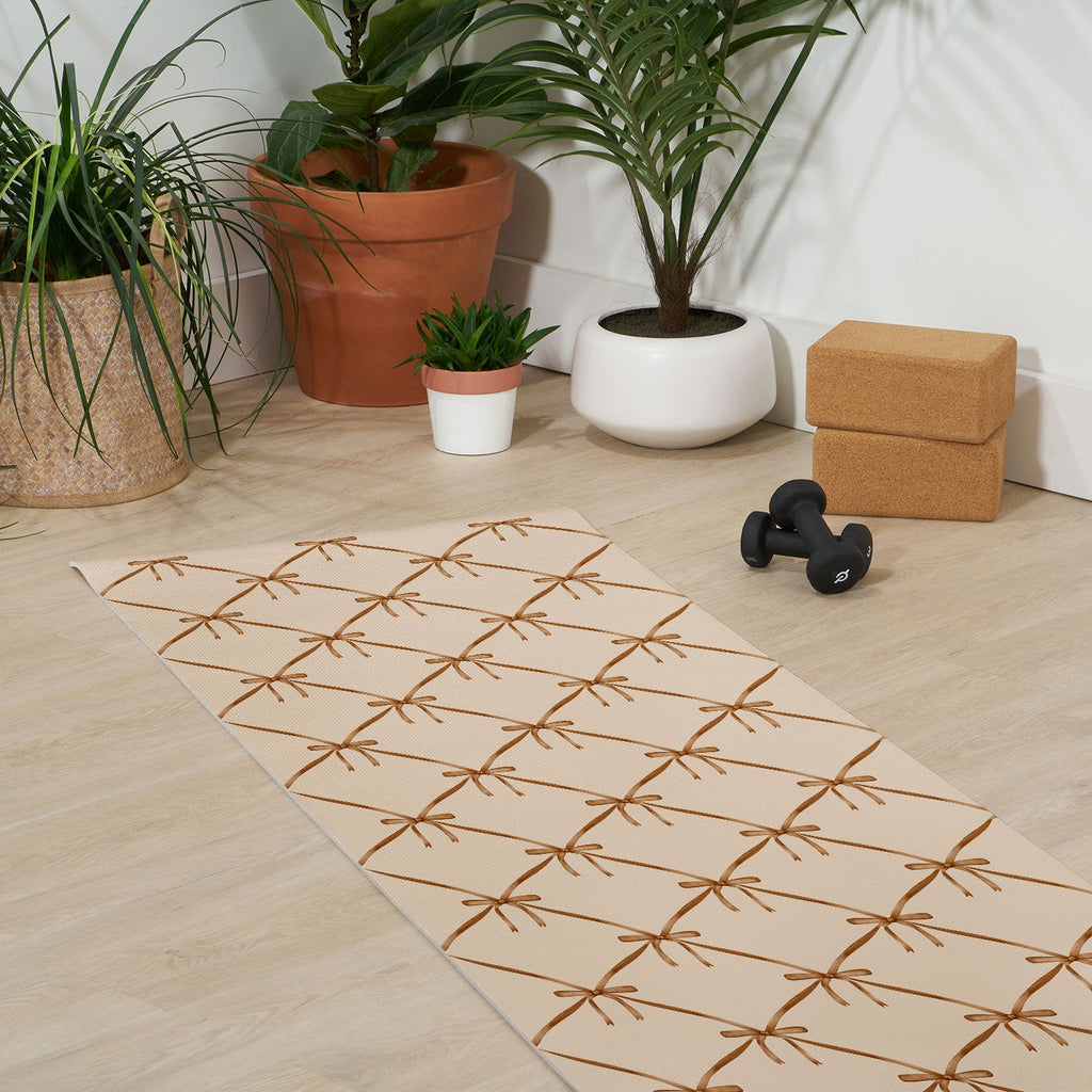 Colour Poems Bows and Ribbons Beige Yoga Mat