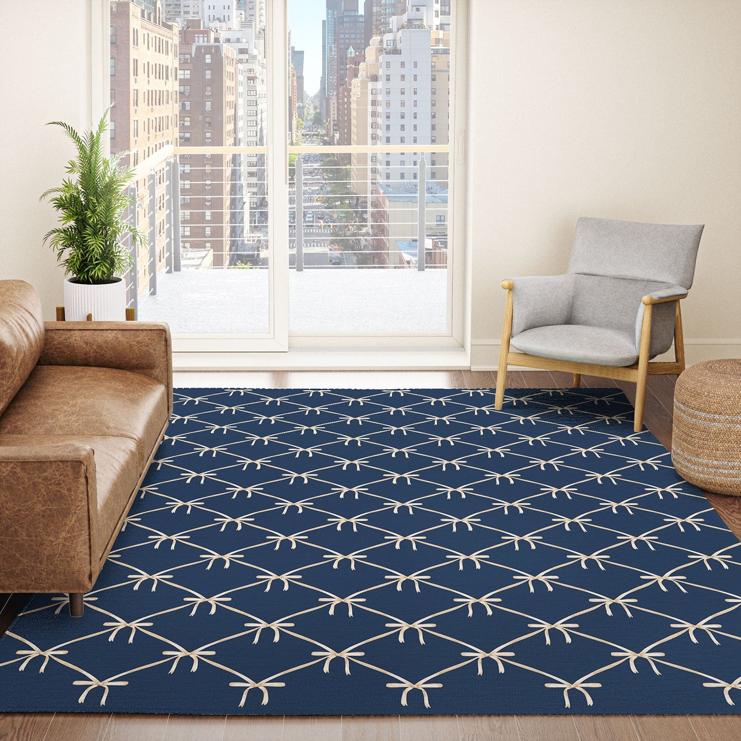 Colour Poems Bows and Ribbons Blue Area Rug