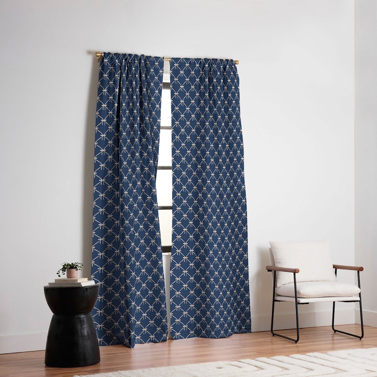 Colour Poems Bows and Ribbons Blue Blackout Window Curtain