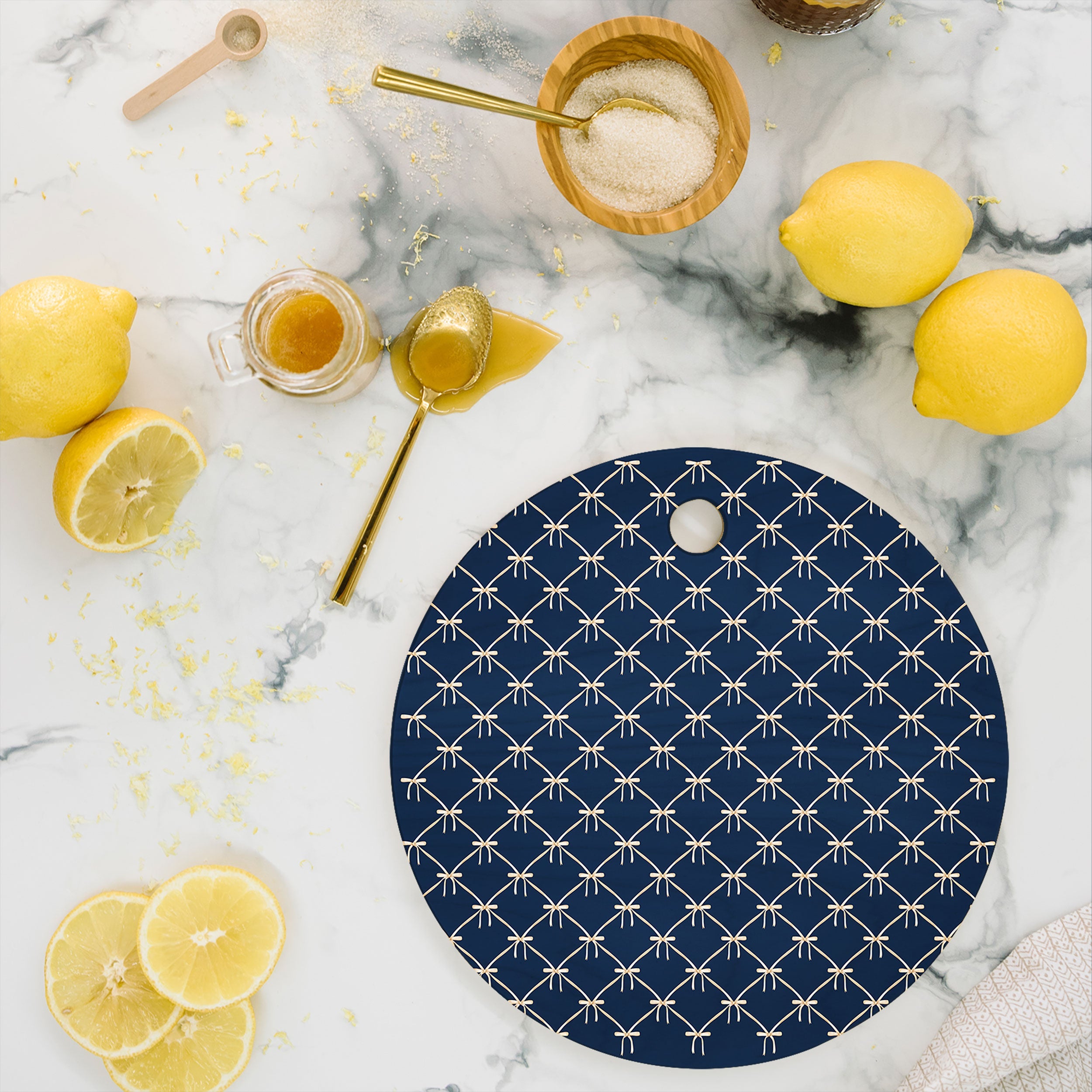 Colour Poems Bows and Ribbons Blue Cutting Board Round