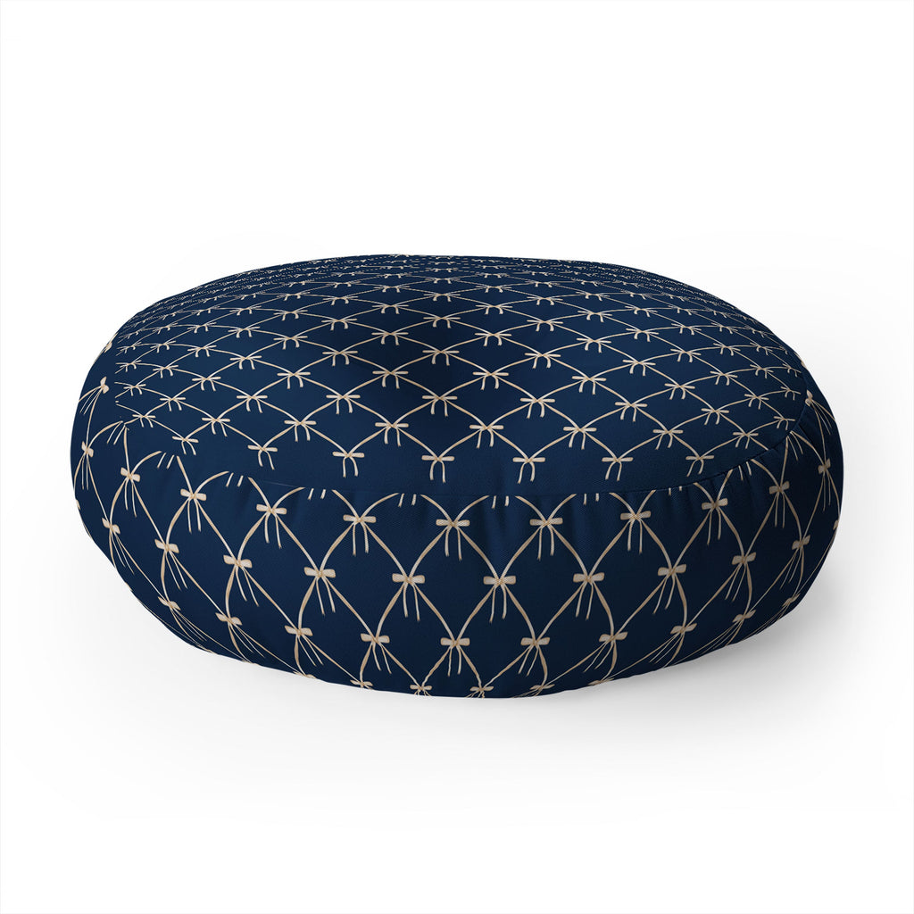 Colour Poems Bows and Ribbons Blue Floor Pillow Round