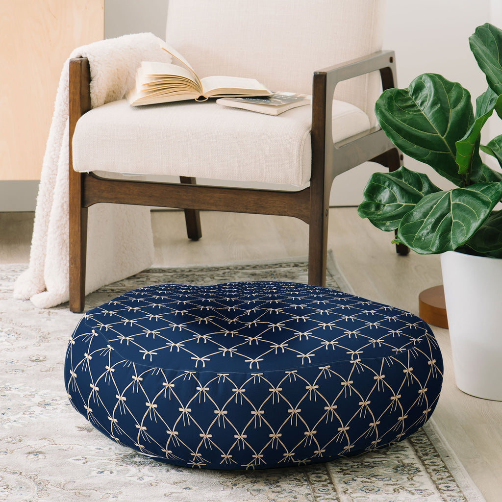 Colour Poems Bows and Ribbons Blue Floor Pillow Round