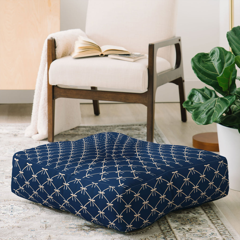 Colour Poems Bows and Ribbons Blue Floor Pillow Square