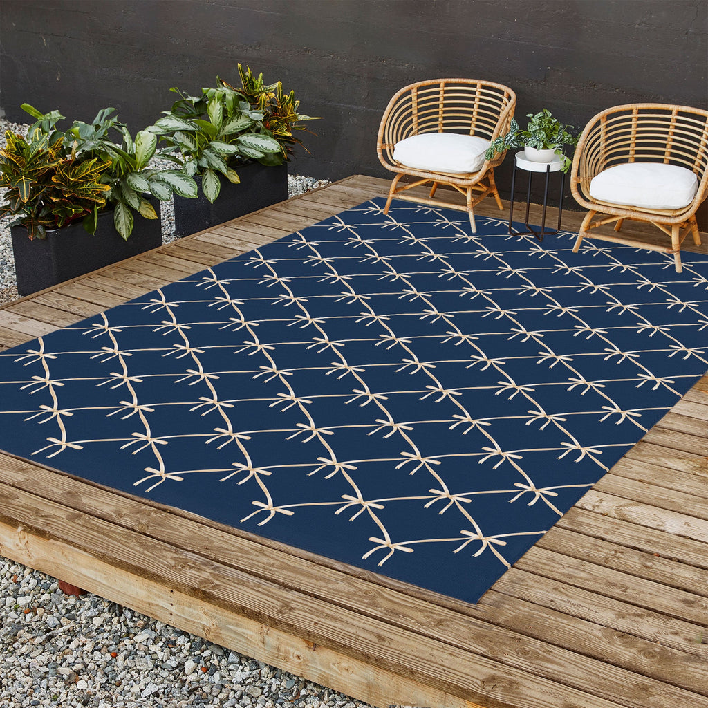 Colour Poems Bows and Ribbons Blue Outdoor Rug
