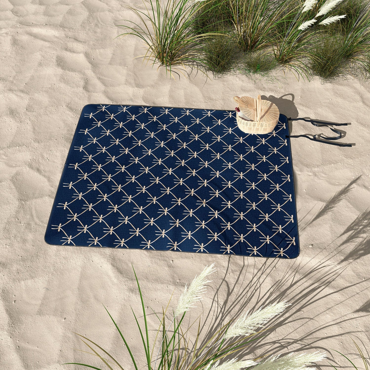 Colour Poems Bows and Ribbons Blue Picnic Blanket