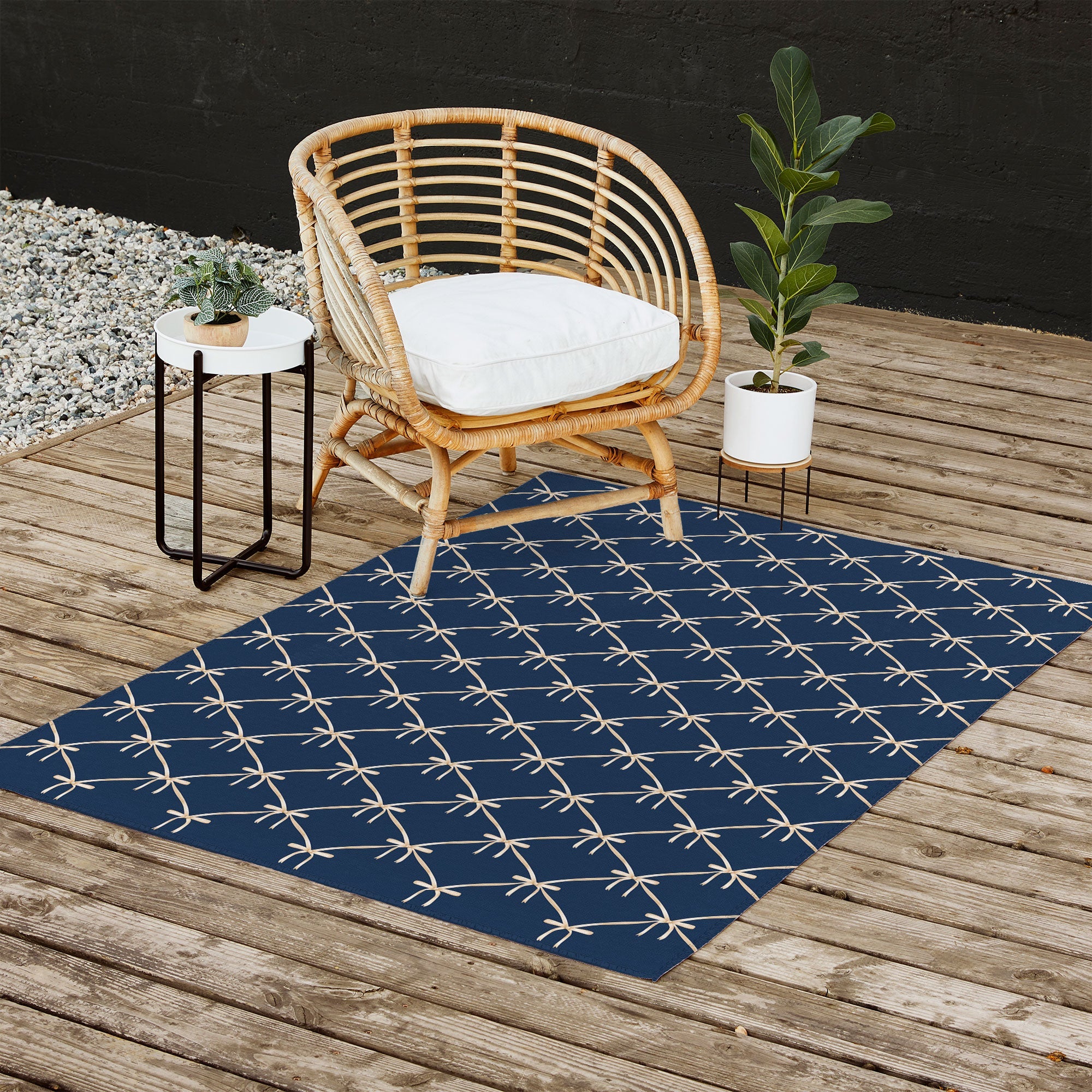 Colour Poems Bows and Ribbons Blue Outdoor Rug