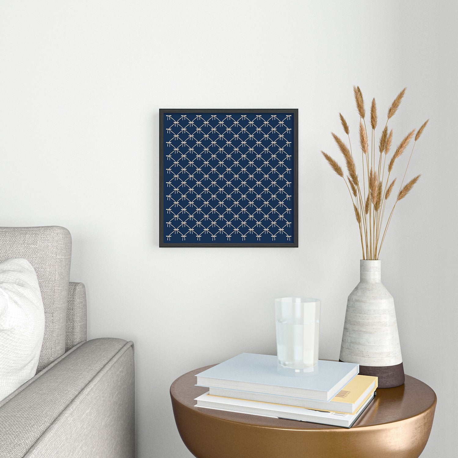 Colour Poems Bows and Ribbons Blue Square Metal Framed Art Print
