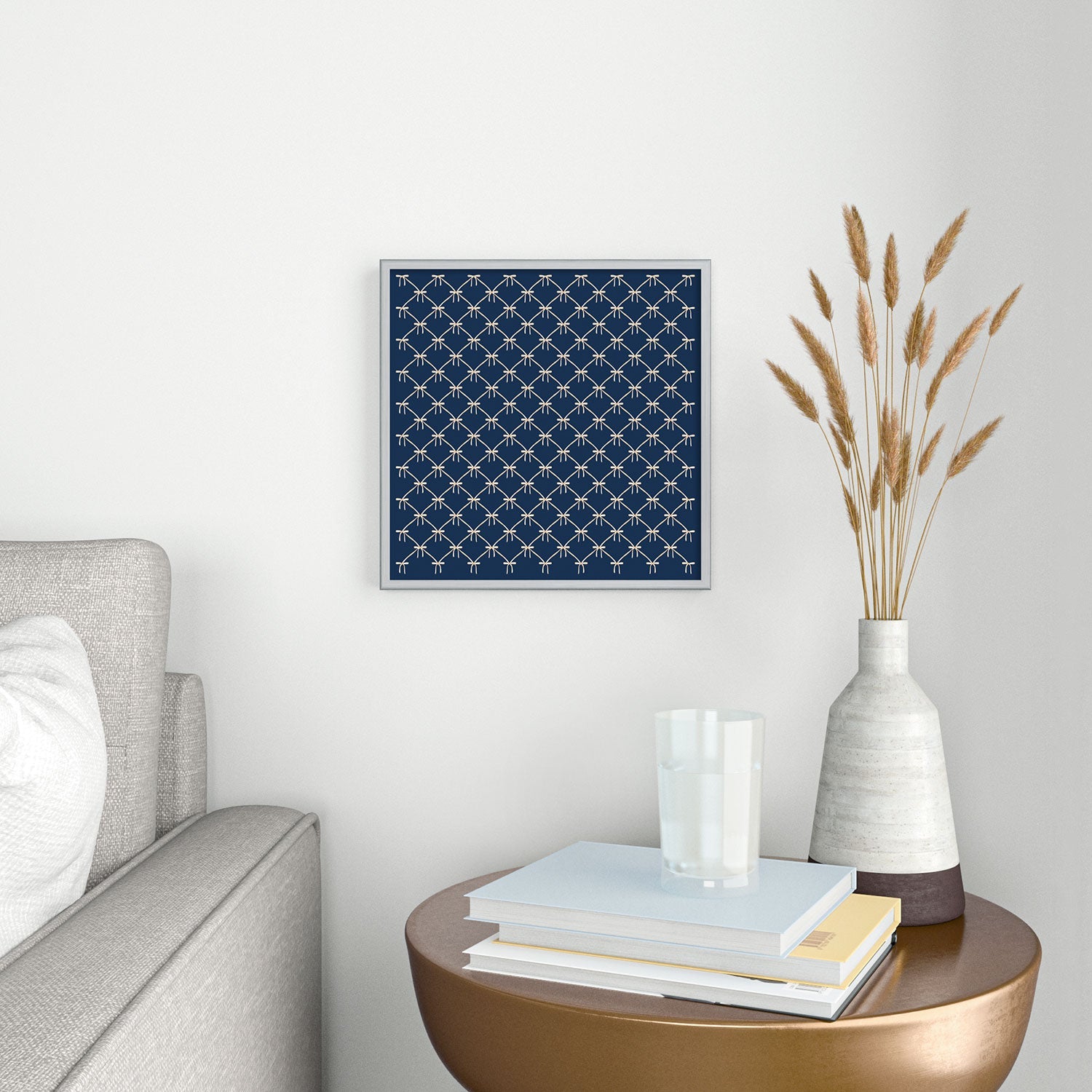 Colour Poems Bows and Ribbons Blue Square Metal Framed Art Print