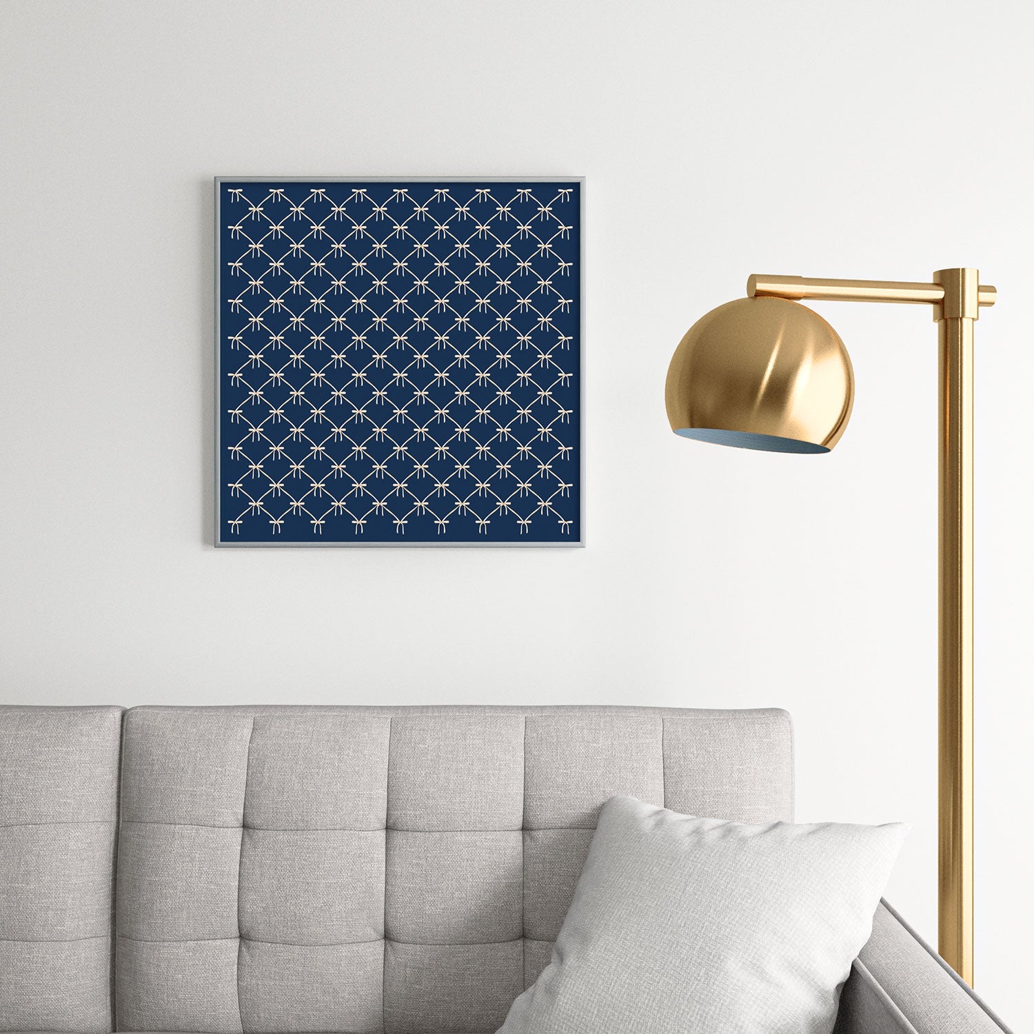 Colour Poems Bows and Ribbons Blue Square Metal Framed Art Print