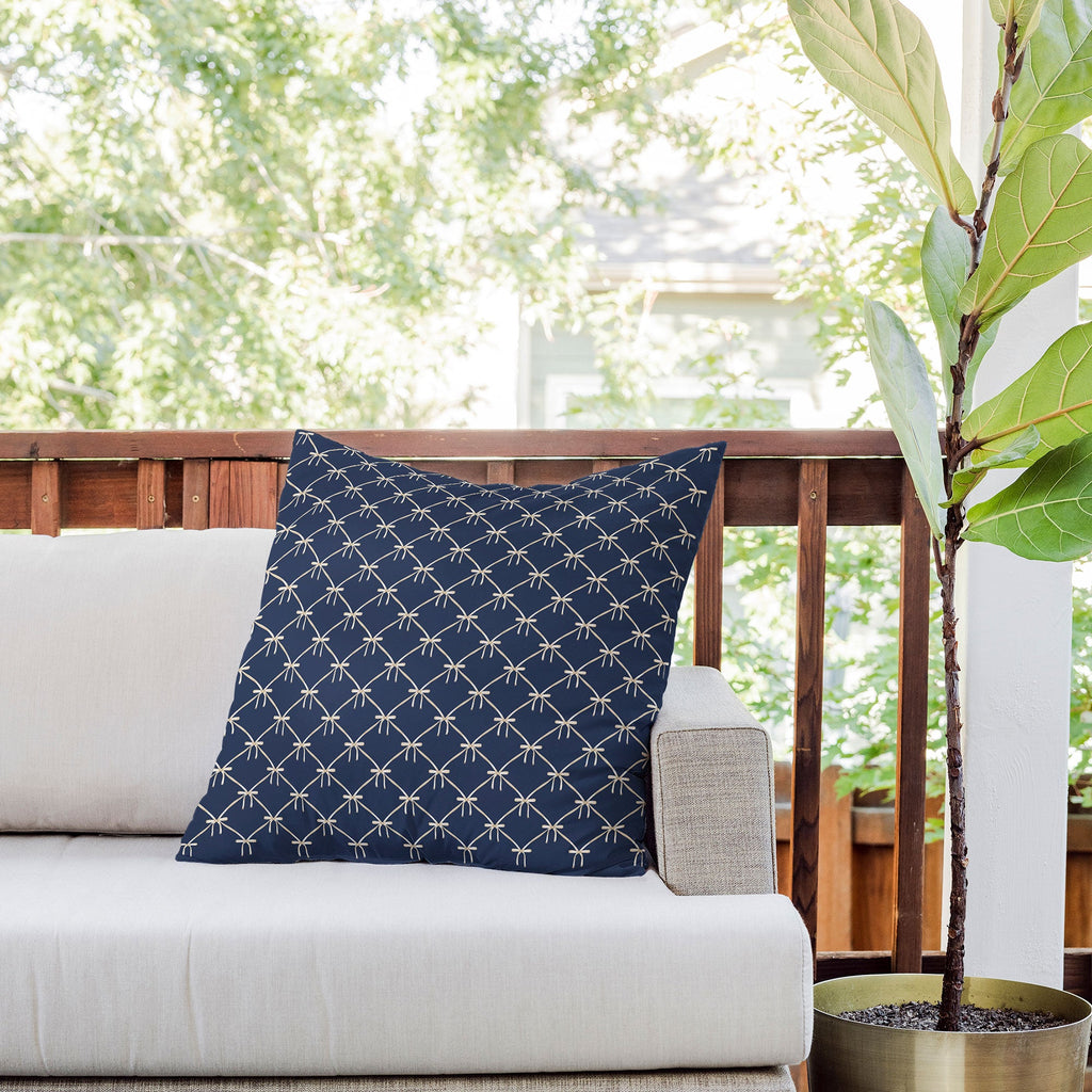 Colour Poems Bows and Ribbons Blue Outdoor Throw Pillow