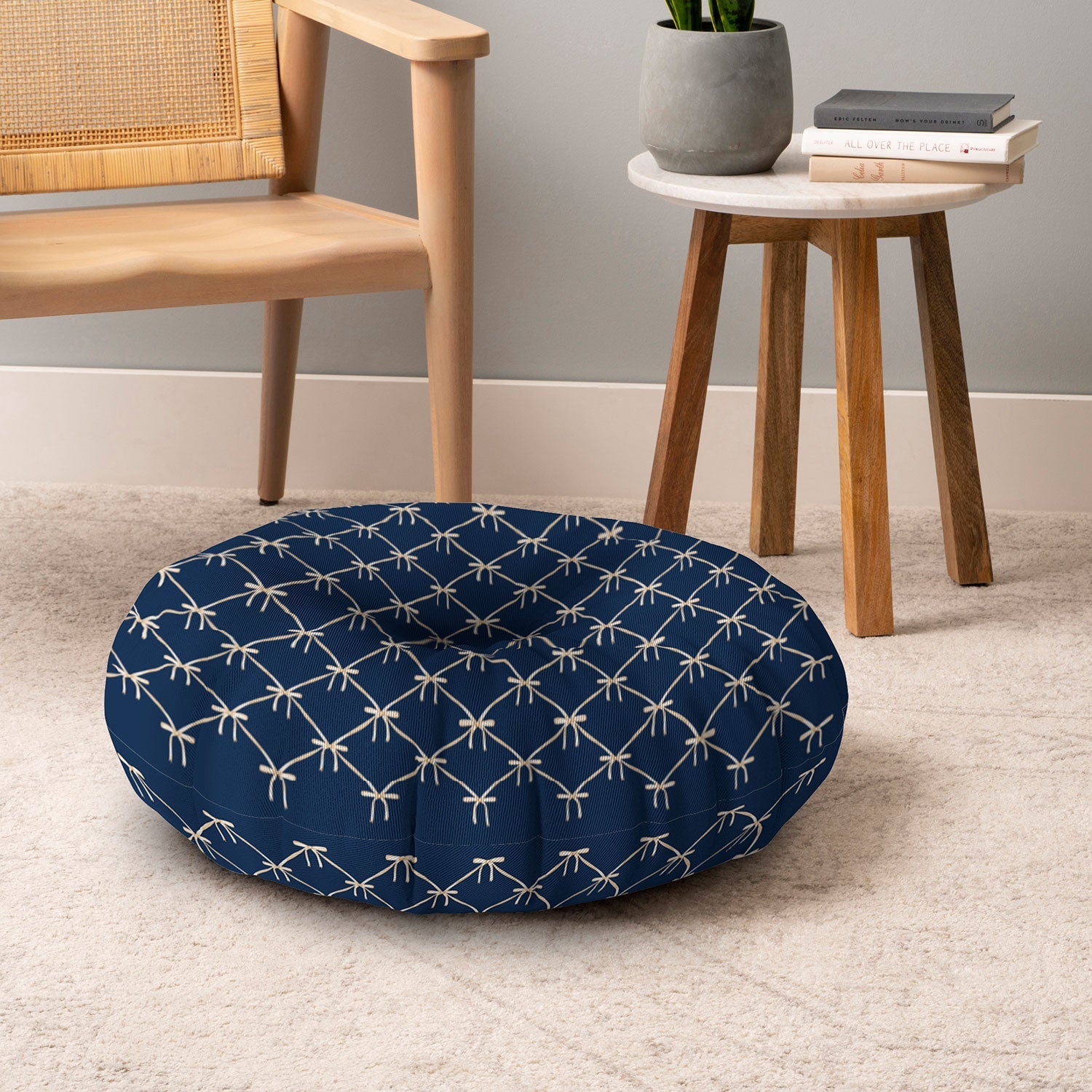Colour Poems Bows and Ribbons Blue Floor Pillow Round