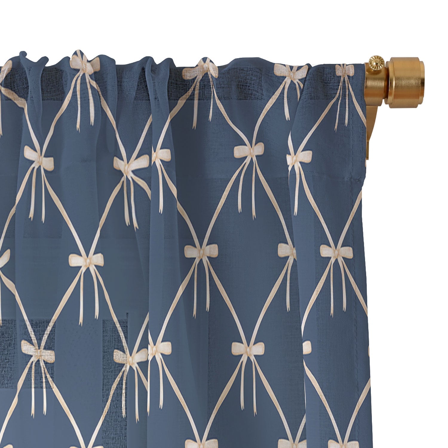 Colour Poems Bows and Ribbons Blue Sheer Window Curtain