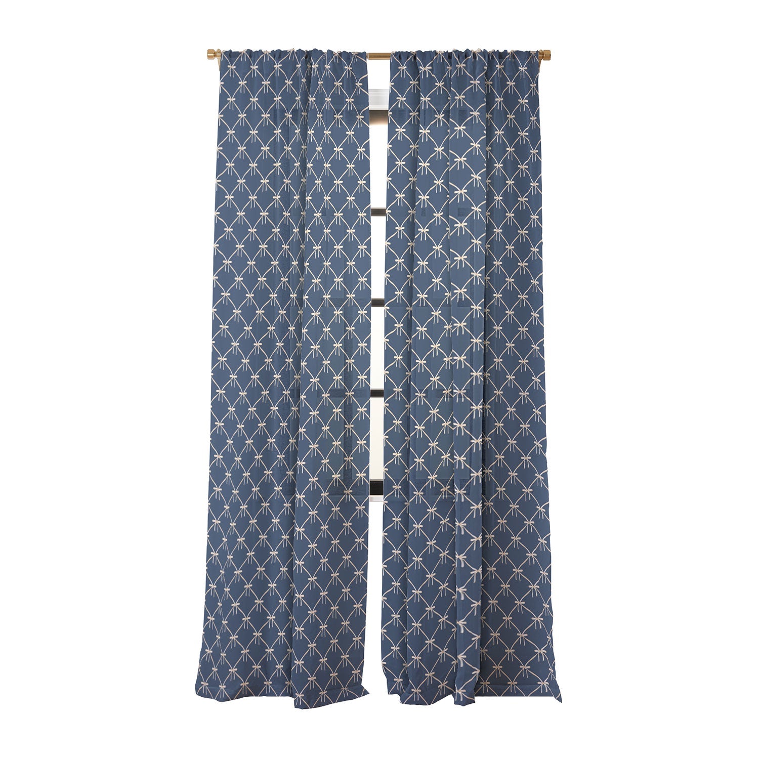 Colour Poems Bows and Ribbons Blue Sheer Window Curtain