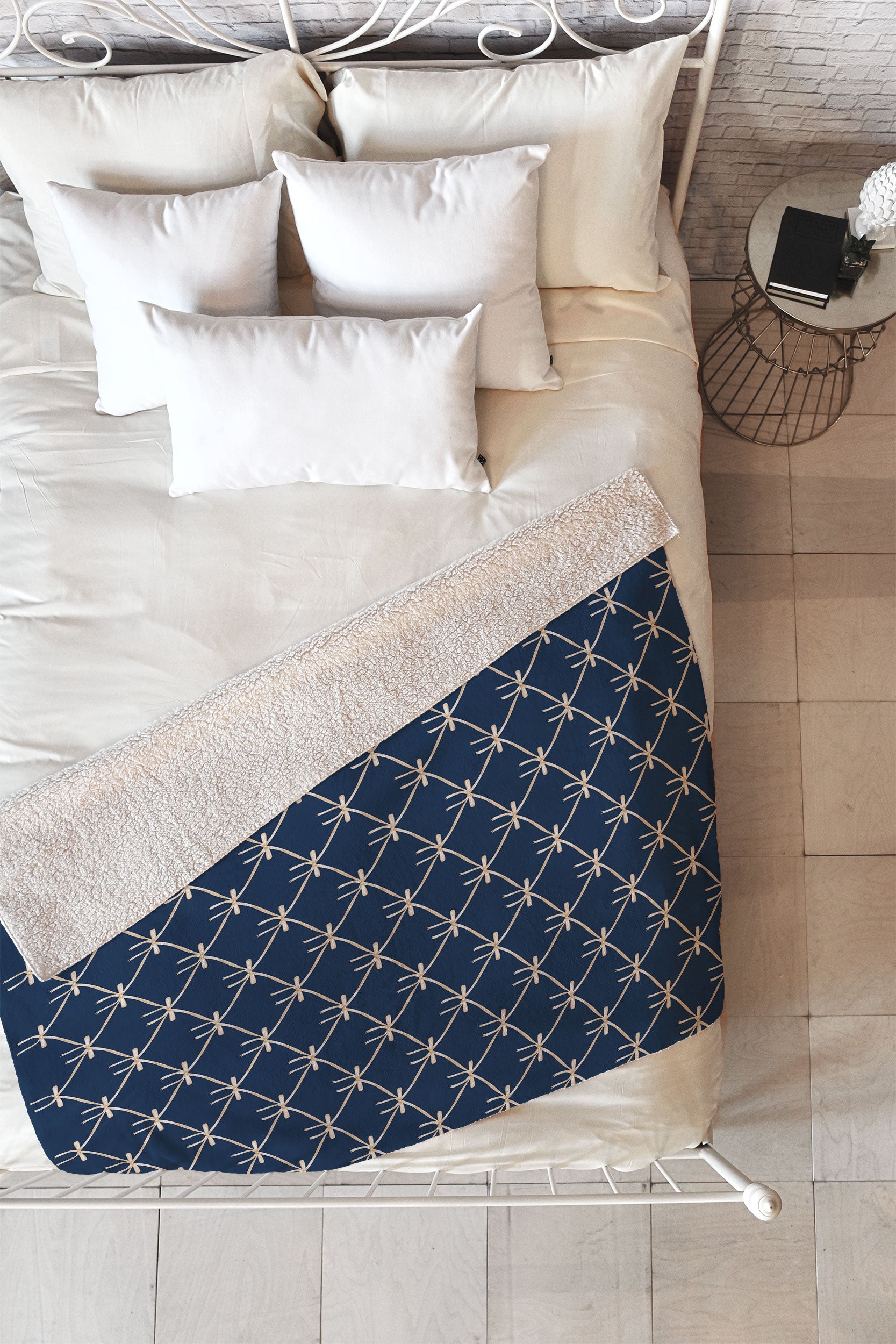Colour Poems Bows and Ribbons Blue Fleece Throw Blanket
