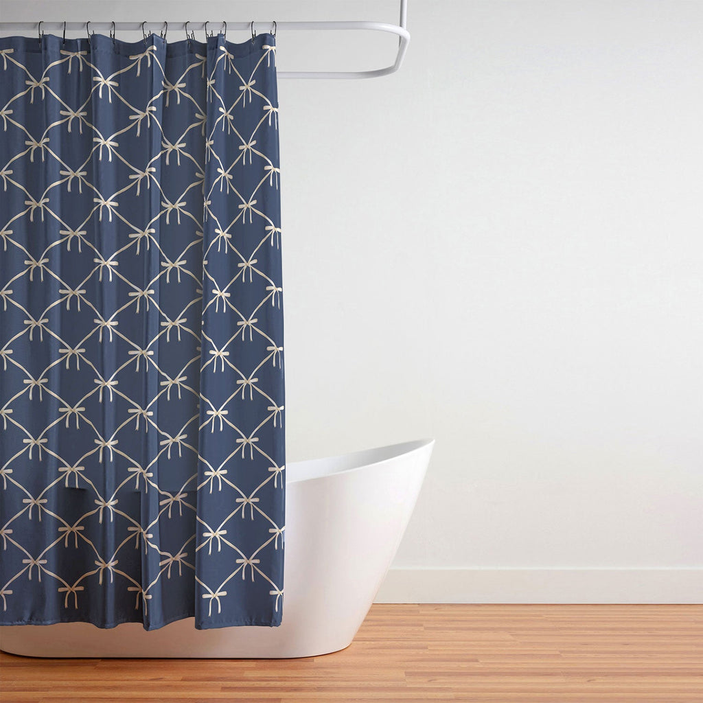 Colour Poems Bows and Ribbons Blue Shower Curtain