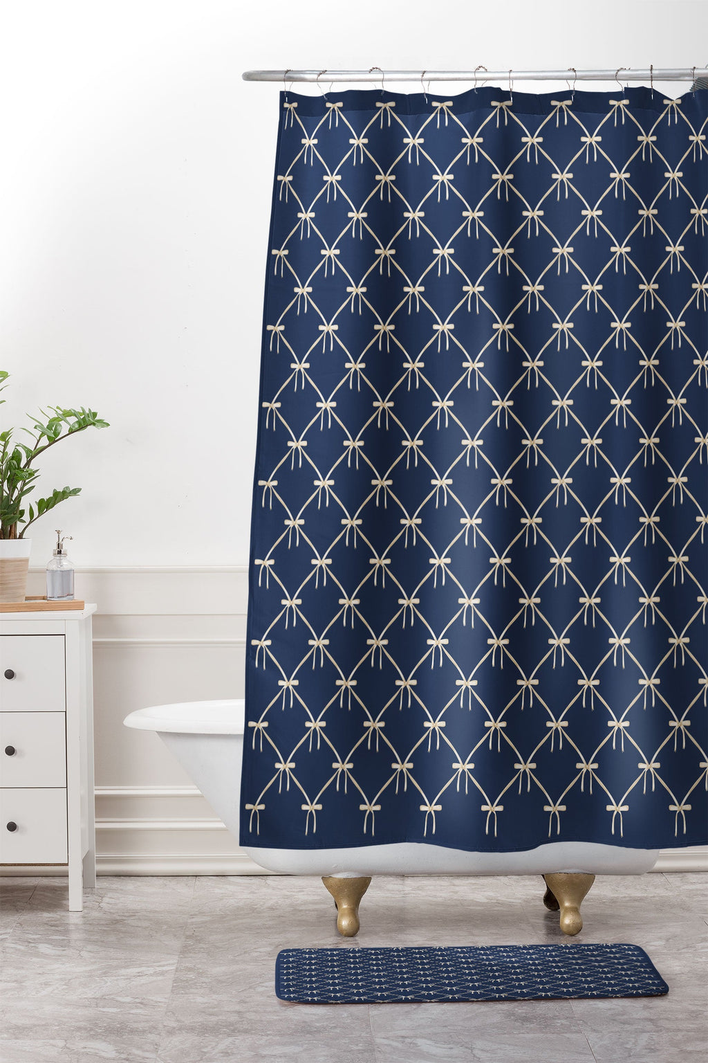 Colour Poems Bows and Ribbons Blue Memory Foam Bath Mat