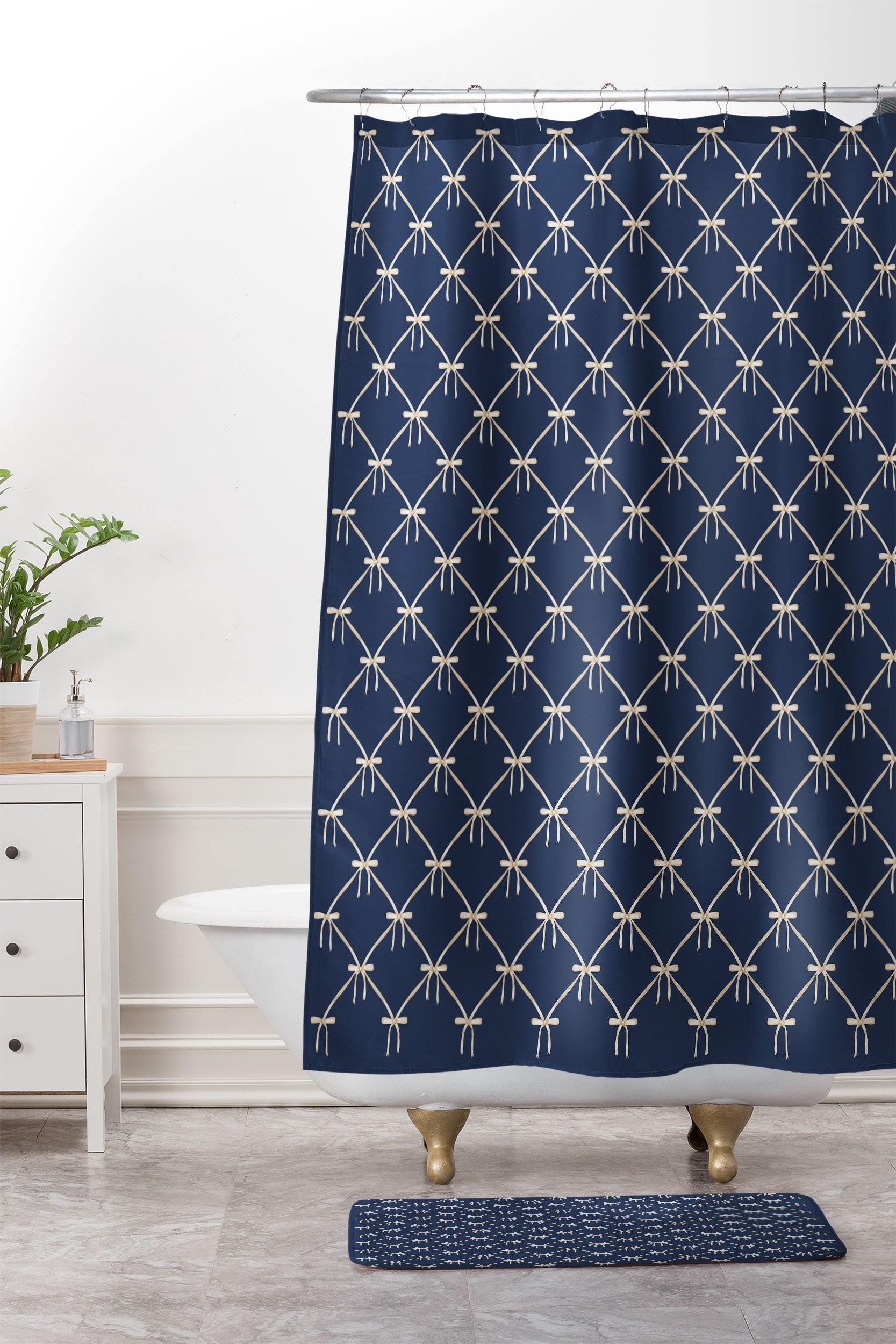 Colour Poems Bows and Ribbons Blue Memory Foam Bath Mat