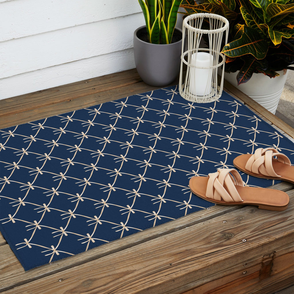Colour Poems Bows and Ribbons Blue Outdoor Rug
