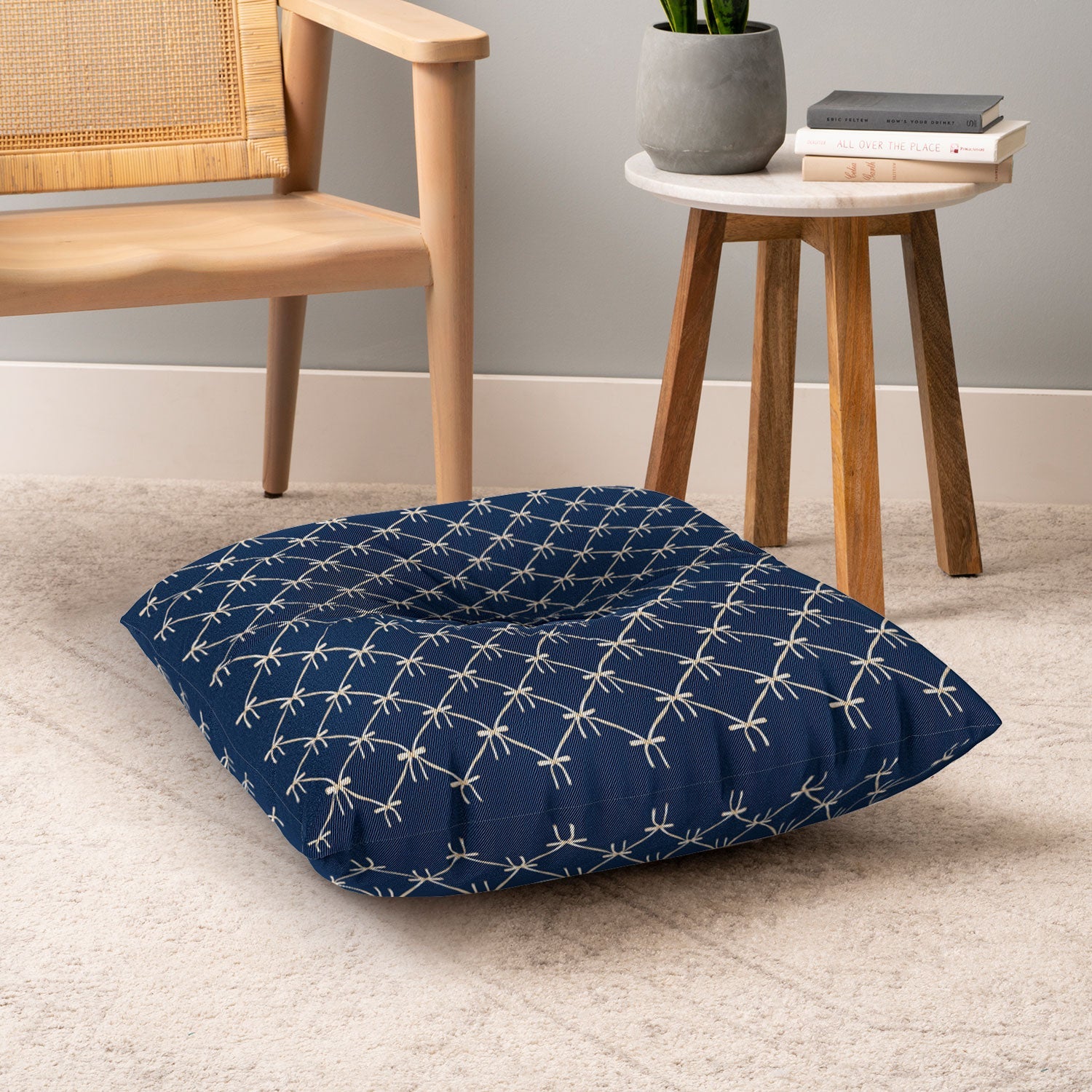 Colour Poems Bows and Ribbons Blue Floor Pillow Square