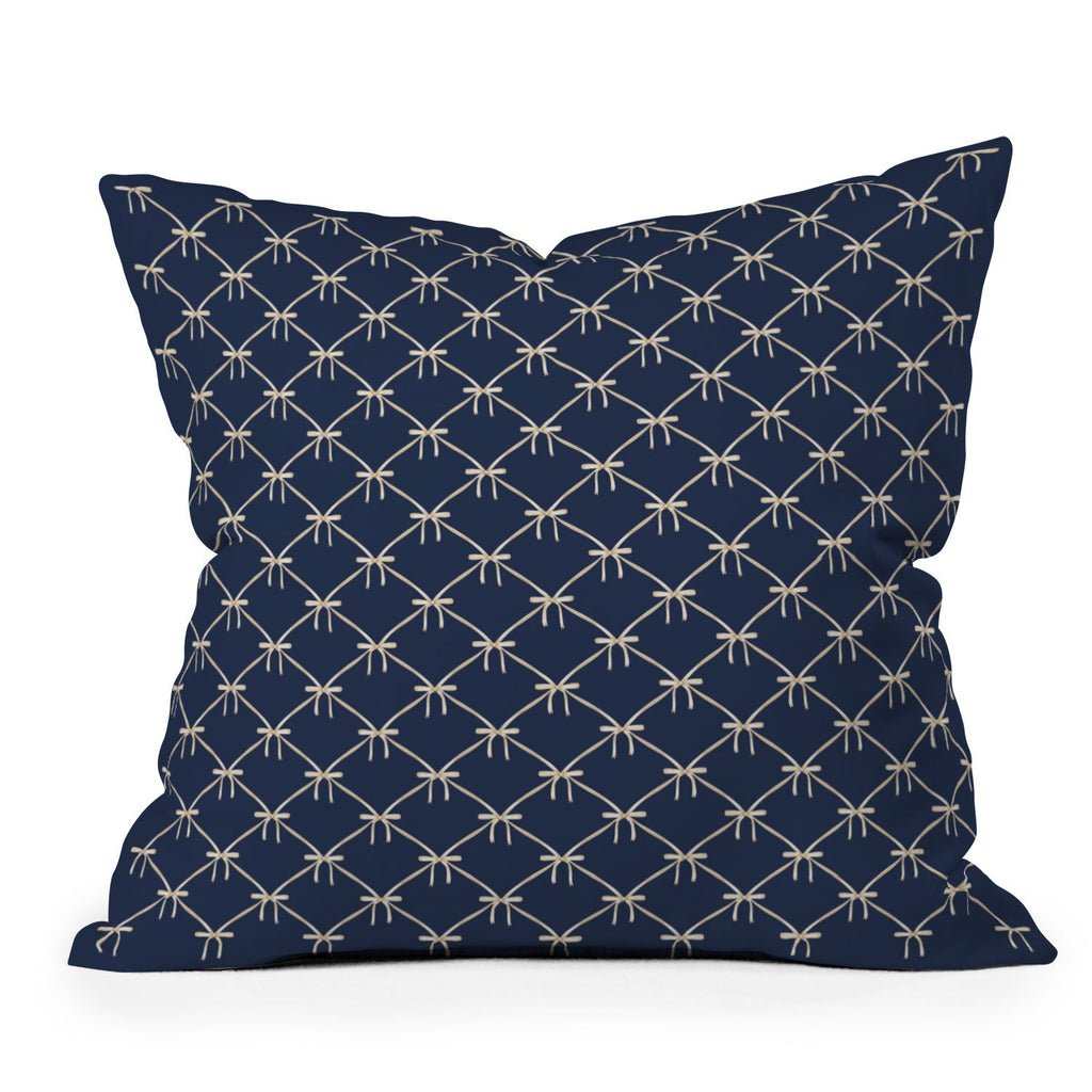 Colour Poems Bows and Ribbons Blue Outdoor Throw Pillow
