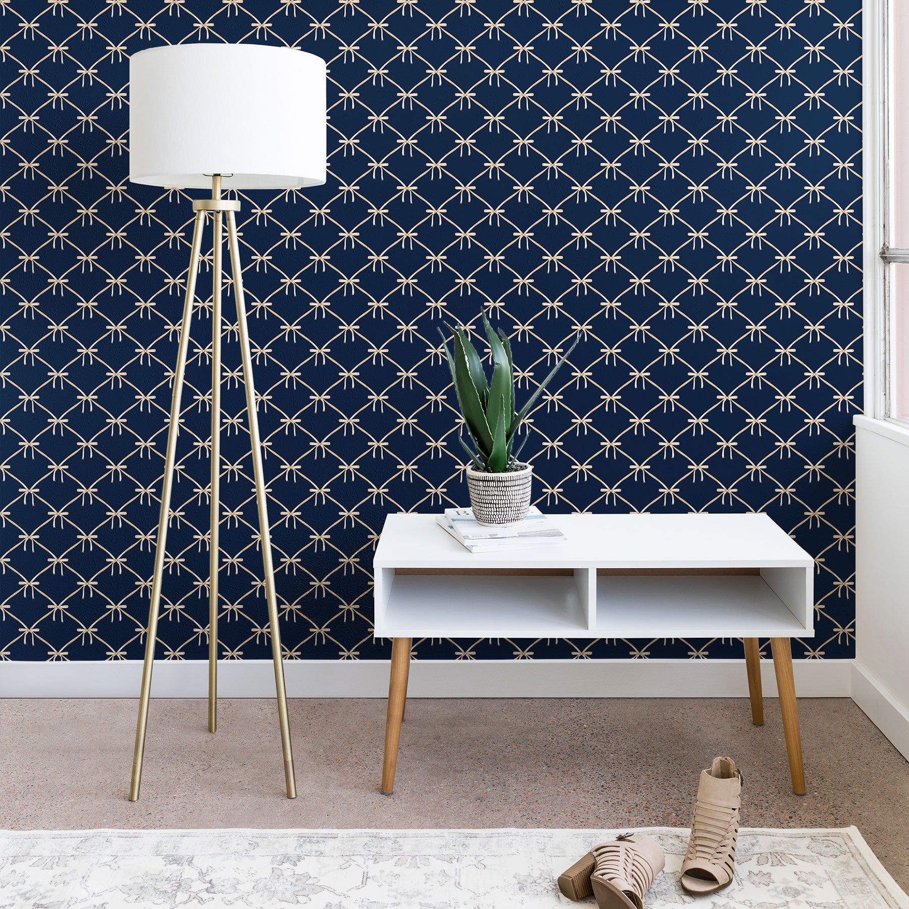 Colour Poems Bows and Ribbons Blue Wallpaper