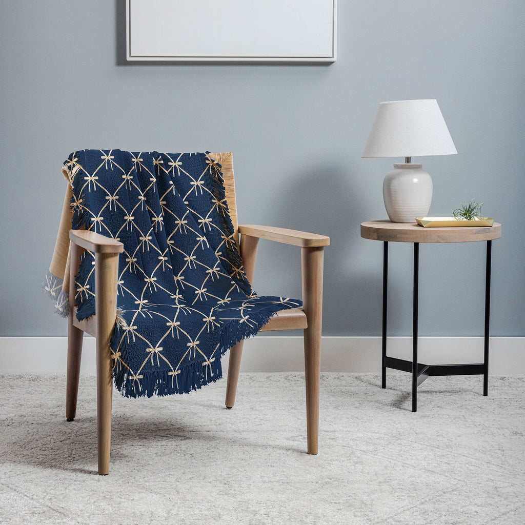 Colour Poems Bows and Ribbons Blue Throw Blanket