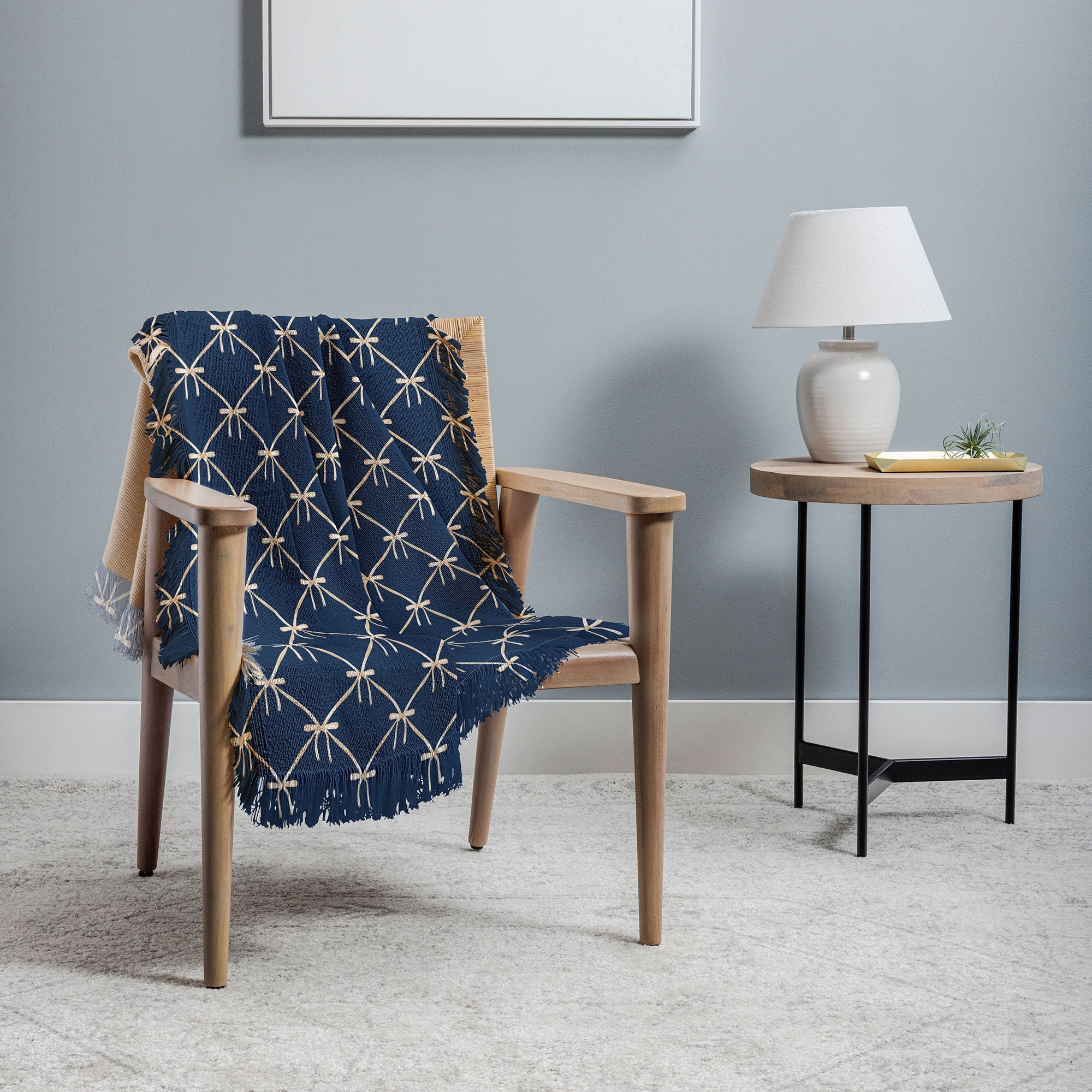 Colour Poems Bows and Ribbons Blue Throw Blanket