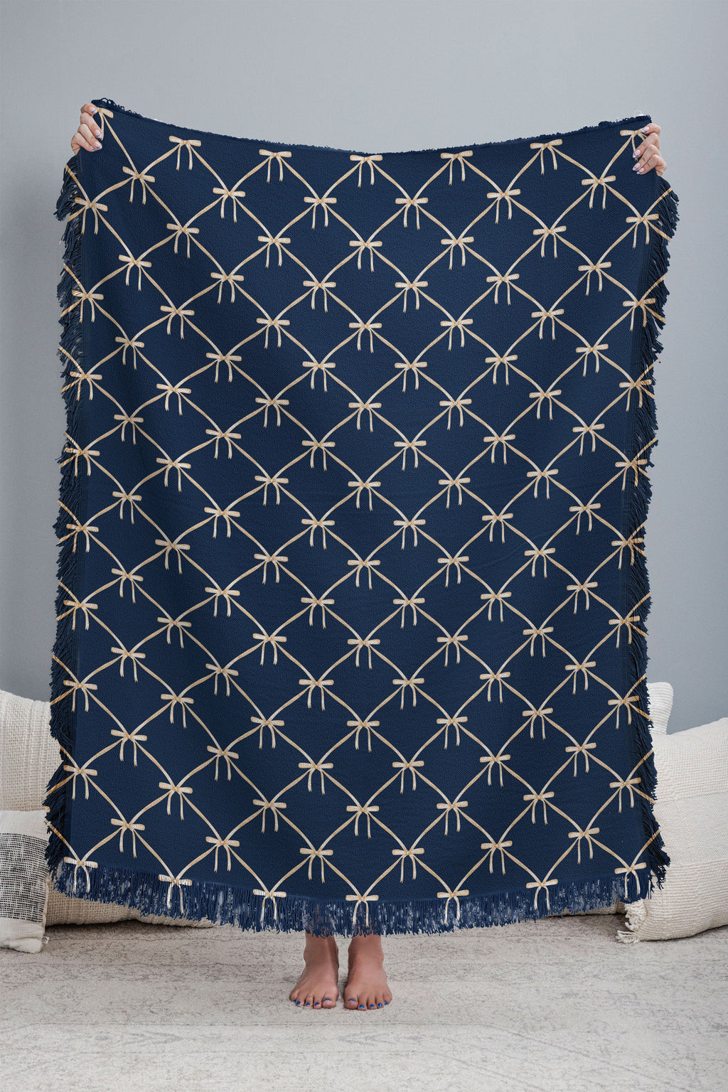 Colour Poems Bows and Ribbons Blue Throw Blanket