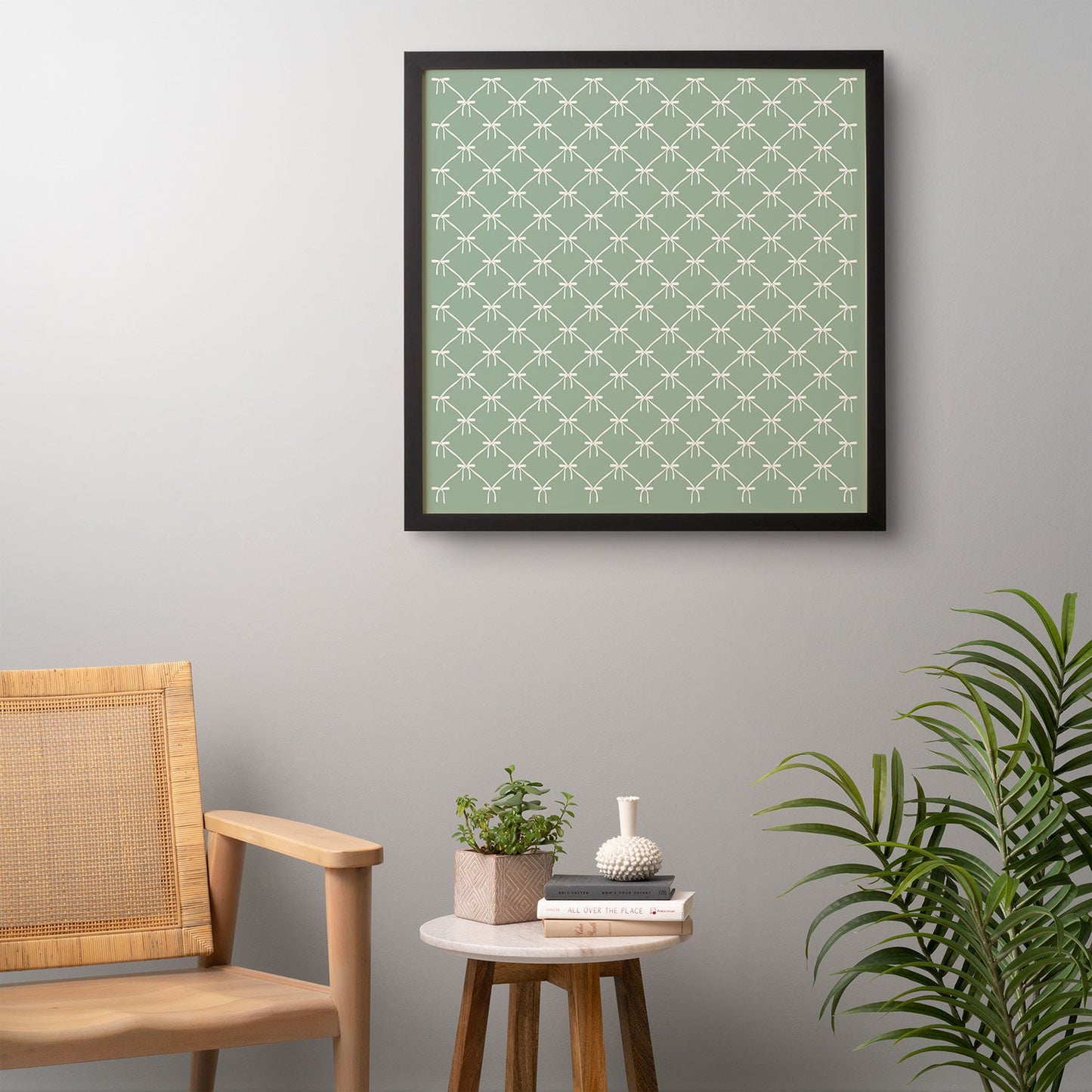 Colour Poems Bows and Ribbons Green Framed Wall Art
