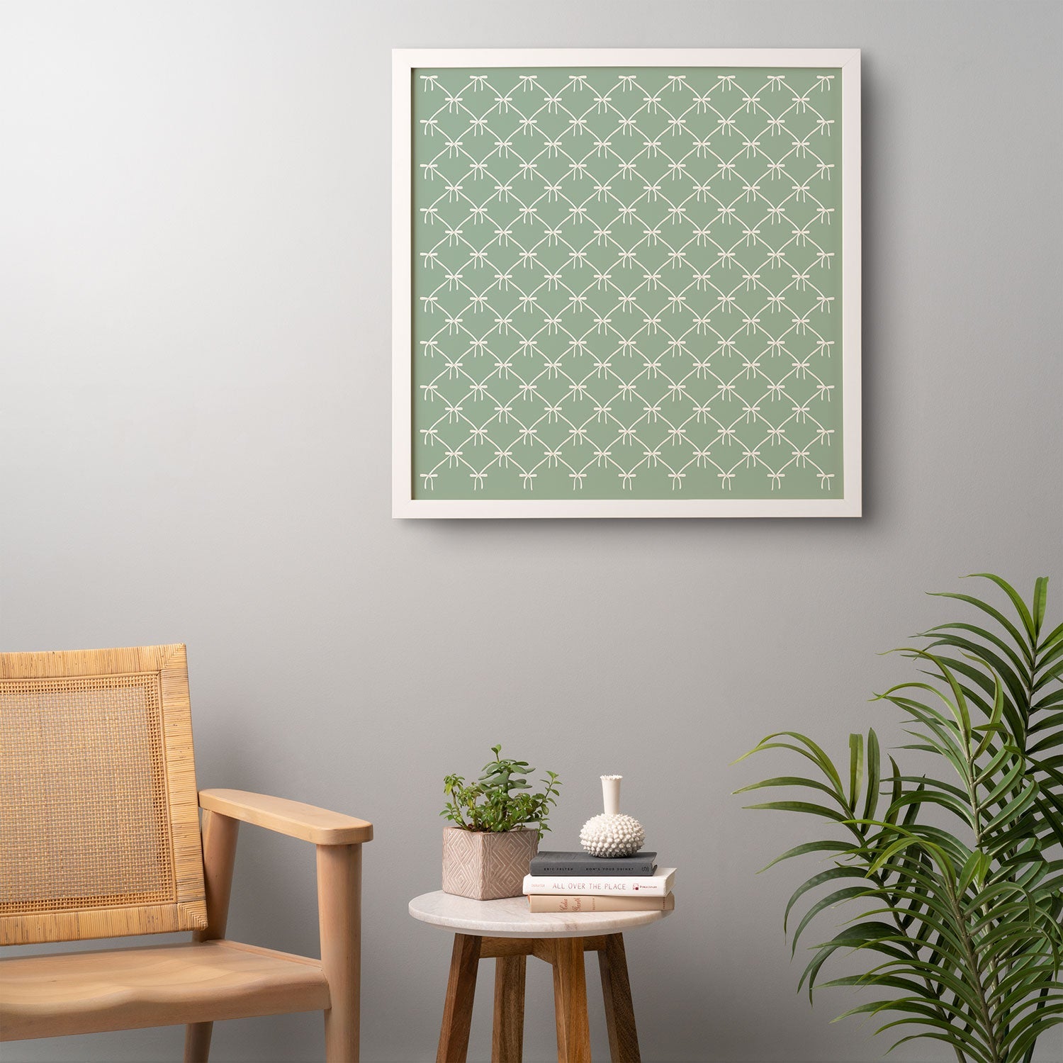Colour Poems Bows and Ribbons Green Framed Wall Art