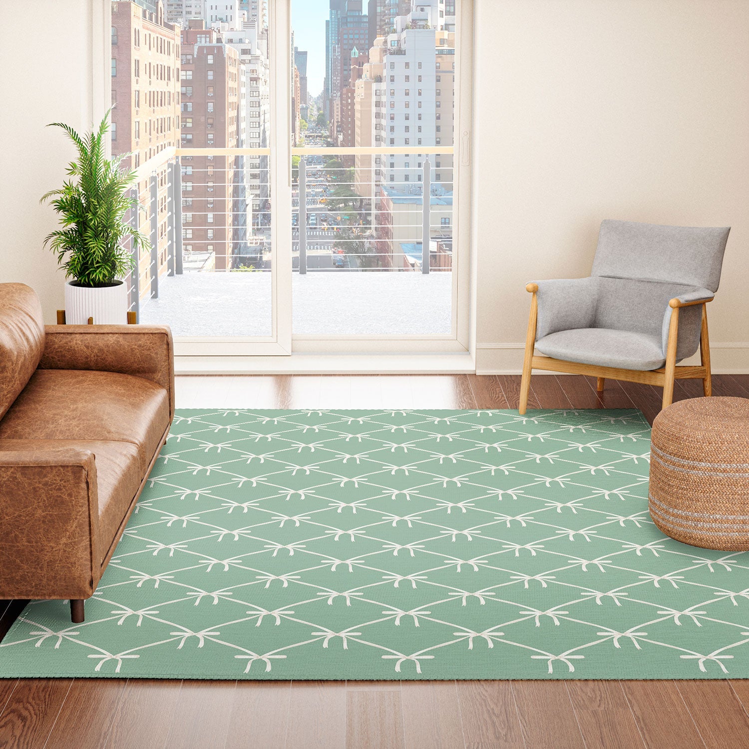 Colour Poems Bows and Ribbons Green Area Rug
