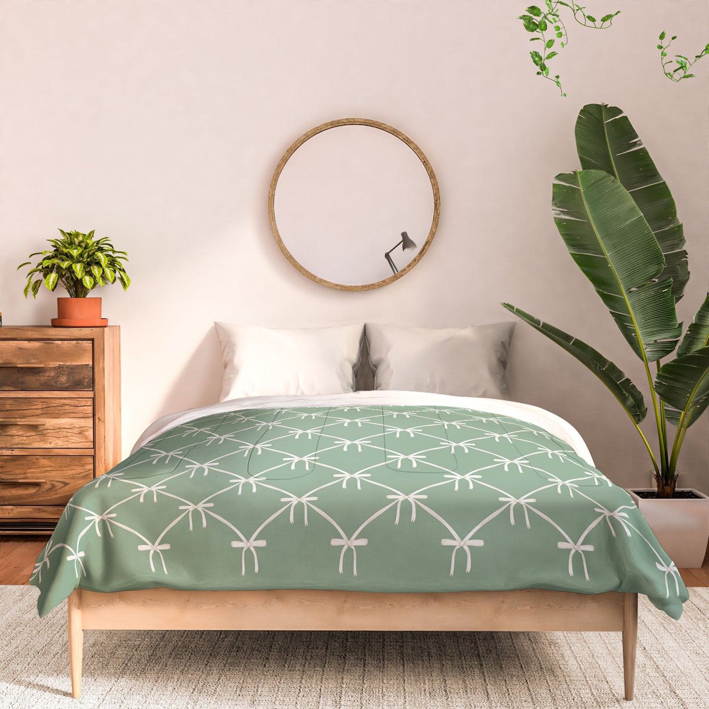 Colour Poems Bows and Ribbons Green Comforter