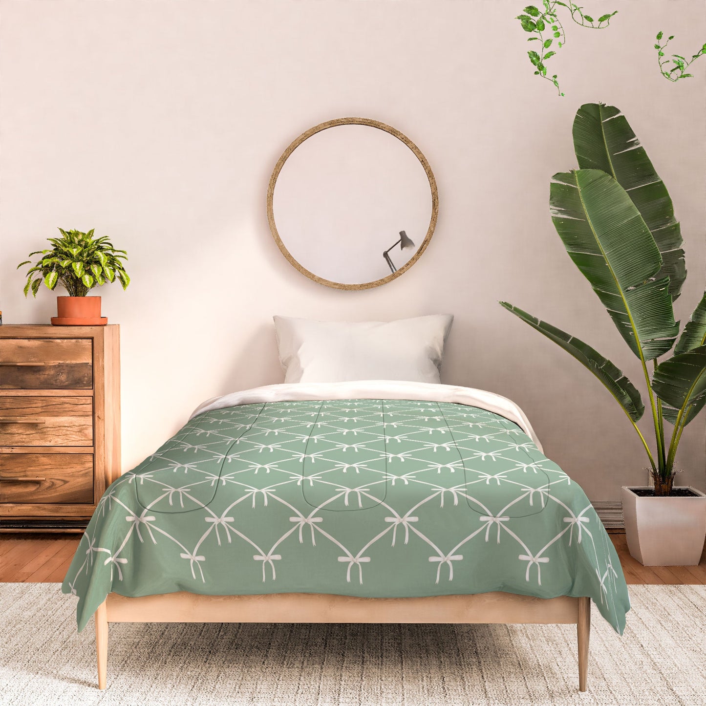 Colour Poems Bows and Ribbons Green Comforter