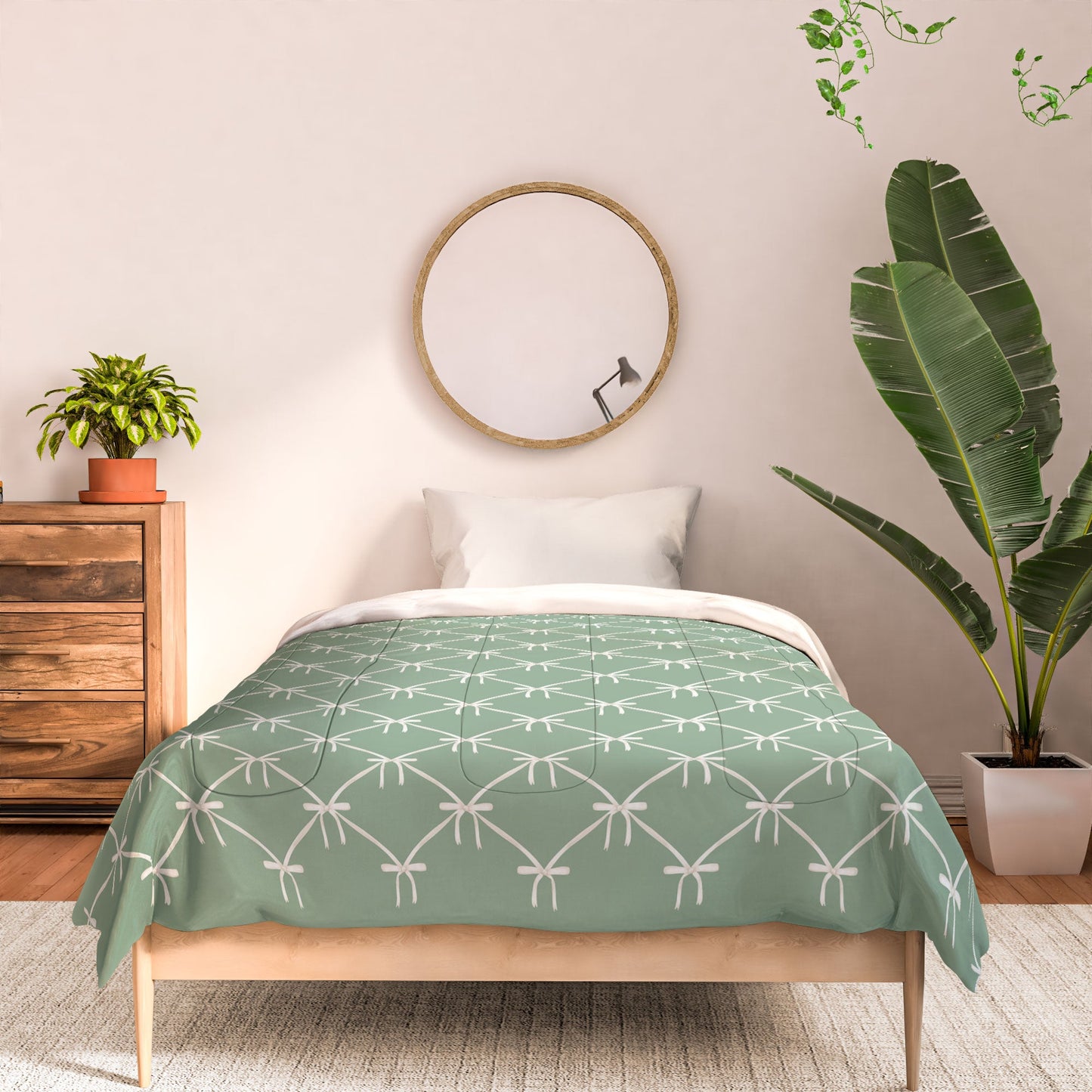 Colour Poems Bows and Ribbons Green Comforter