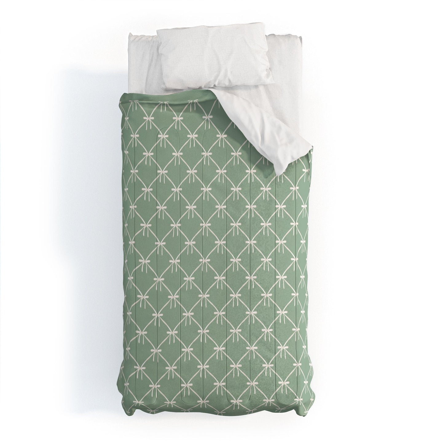 Colour Poems Bows and Ribbons Green Comforter