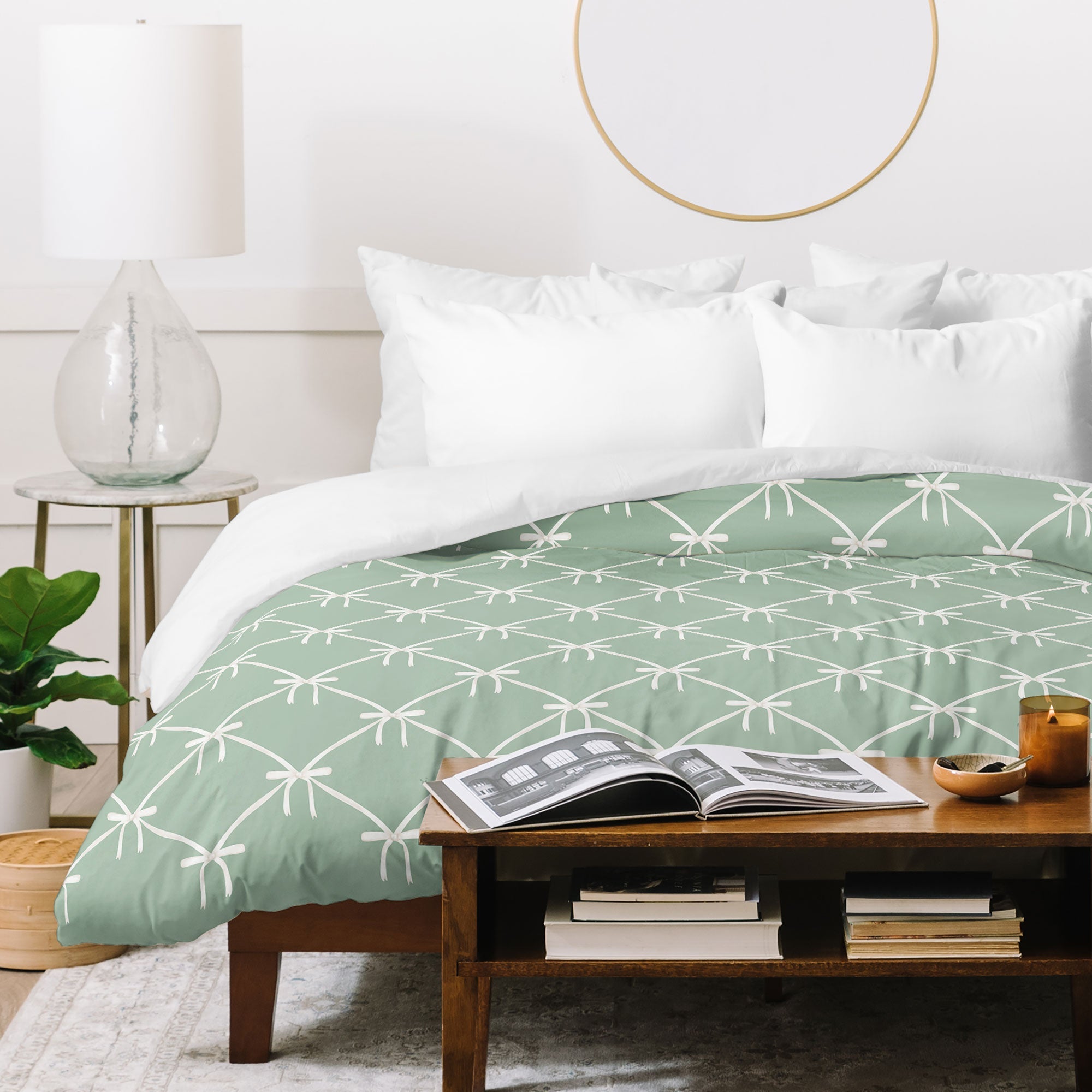 Colour Poems Bows and Ribbons Green Duvet Cover