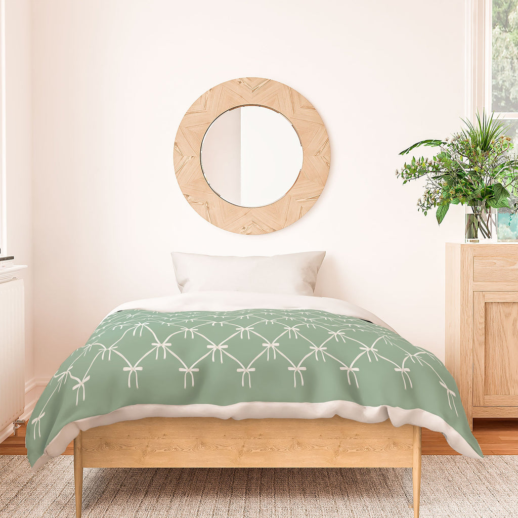 Colour Poems Bows and Ribbons Green Duvet Cover