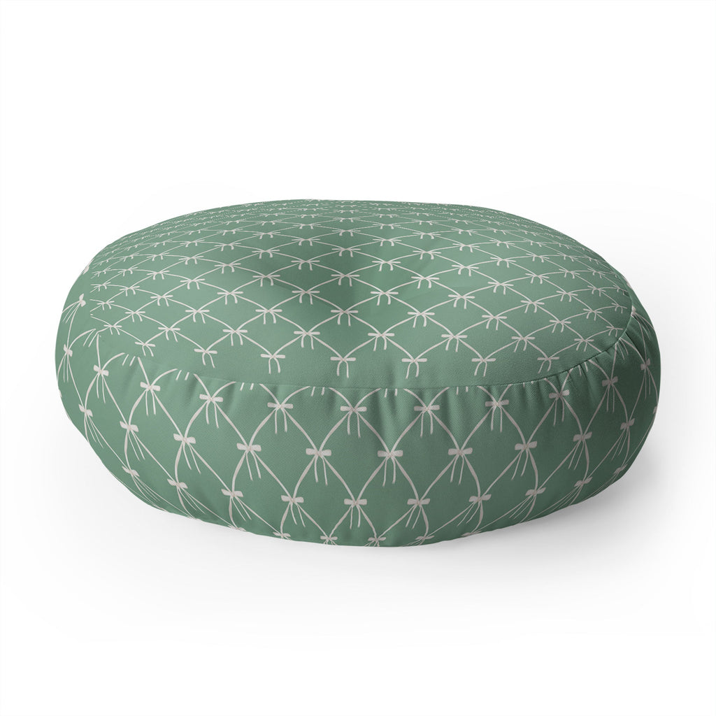 Colour Poems Bows and Ribbons Green Floor Pillow Round