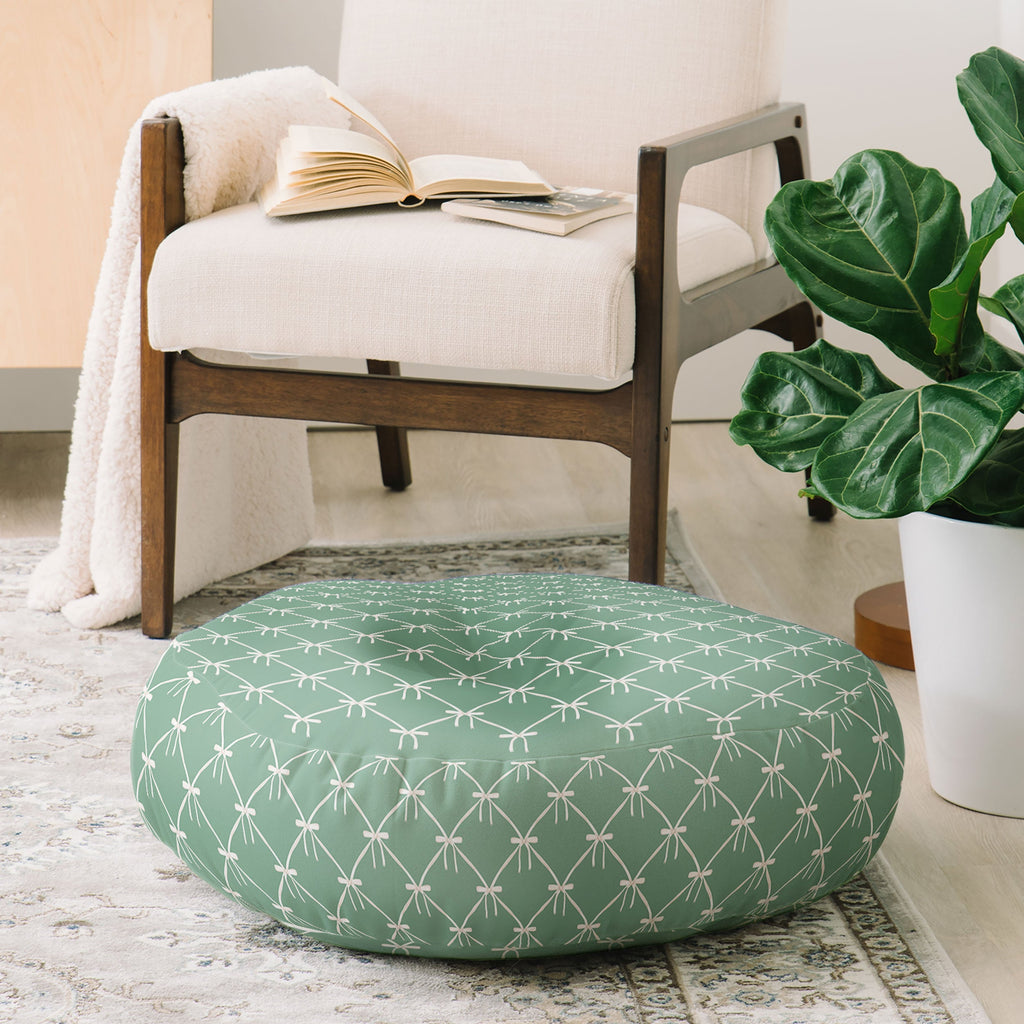 Colour Poems Bows and Ribbons Green Floor Pillow Round