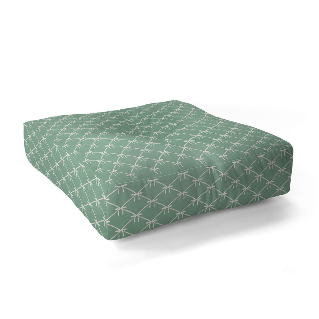 Colour Poems Bows and Ribbons Green Floor Pillow Square