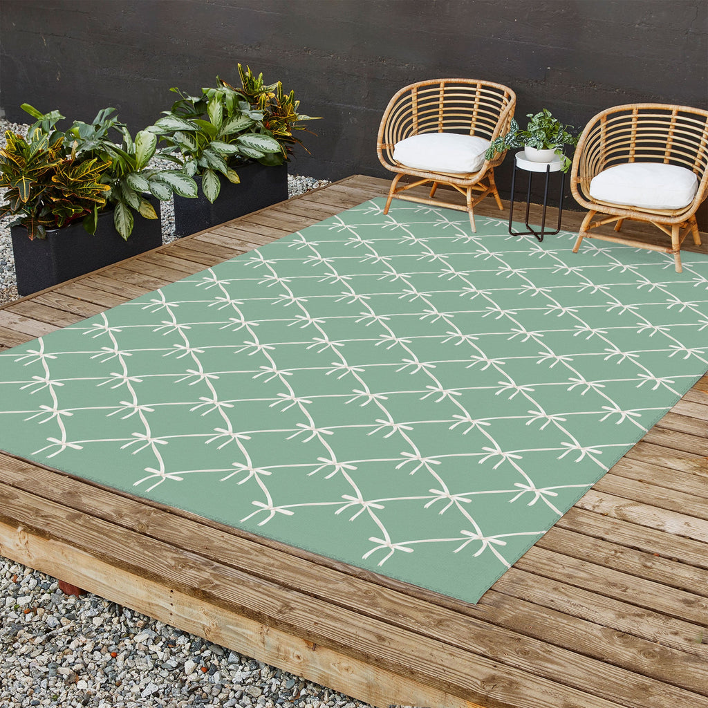 Colour Poems Bows and Ribbons Green Outdoor Rug