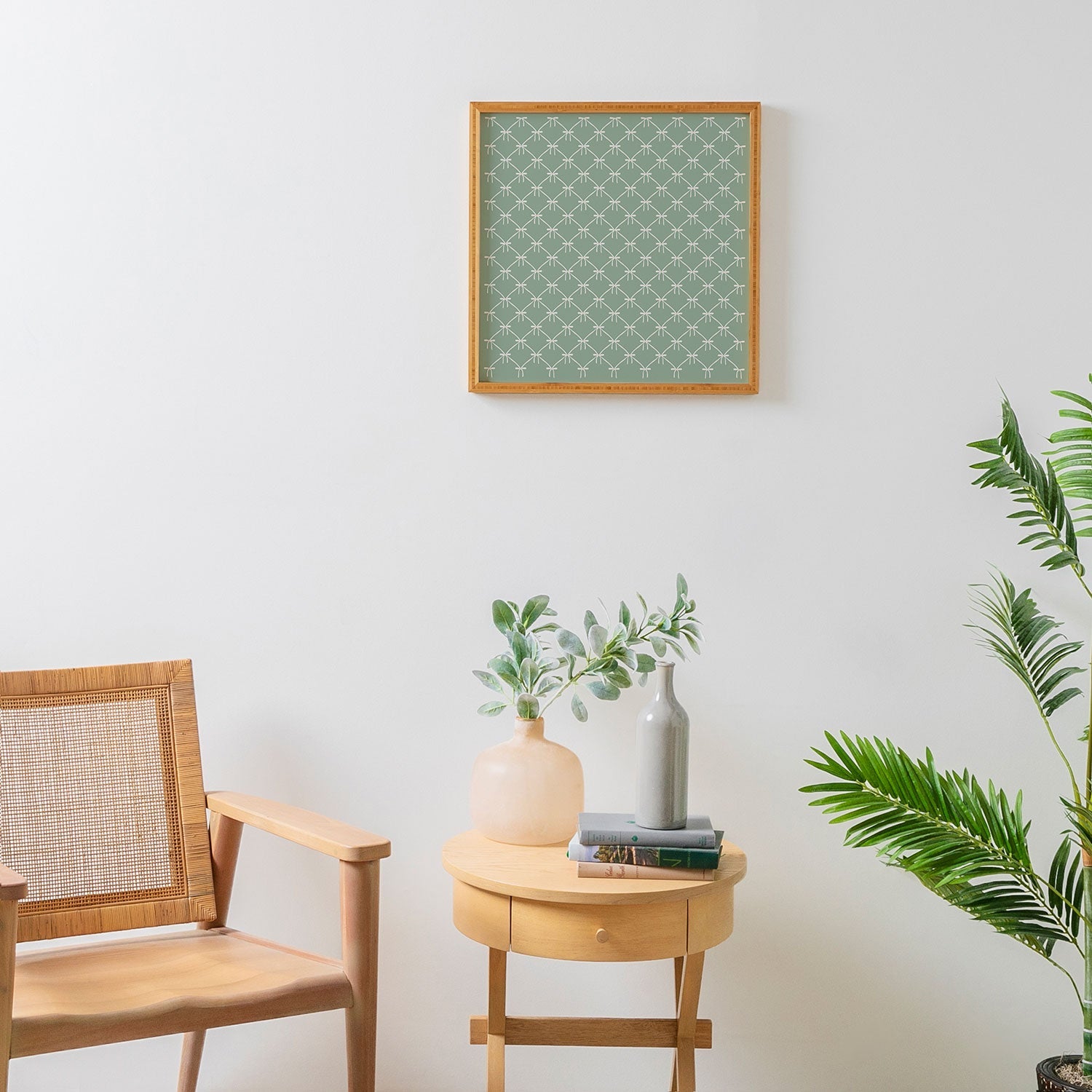 Colour Poems Bows and Ribbons Green Framed Wall Art