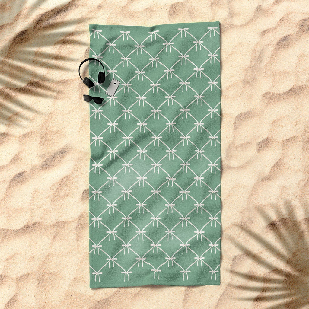 Colour Poems Bows and Ribbons Green Beach Towel