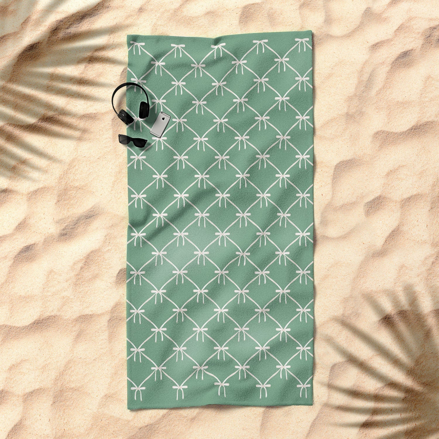 Colour Poems Bows and Ribbons Green Beach Towel